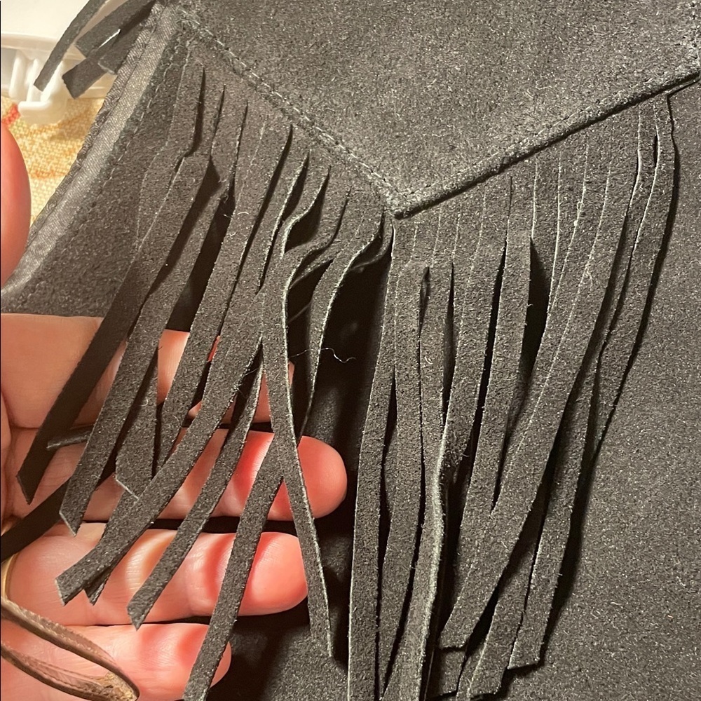 Match Me West Black Suede Fringe Front/Back Western Slant Pocketed Vest - Picture 14 of 15